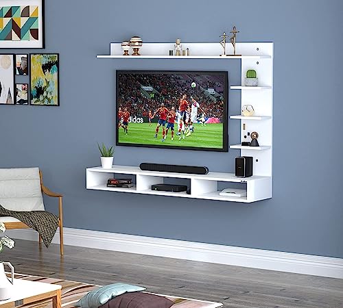 Image of Anikaa Tyson Engineered Wood Wall Mount TV Entertainment Unit (White)(Ideal for Upto 55 inch)(D.I.Y)