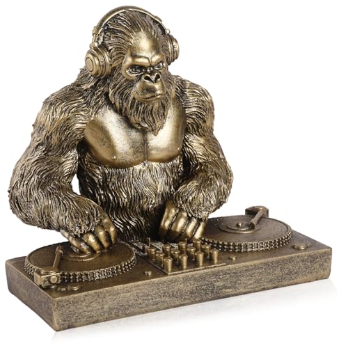 Image of Bigfoot Statue DJ Sasquatch Whimsical Home Decor | Hand-Painted Desk Decor for Yard Patio Office Cabin | Unique Bigfoot Sasquatch Gifts for Men Cryptid Enthusiasts Music Lovers
