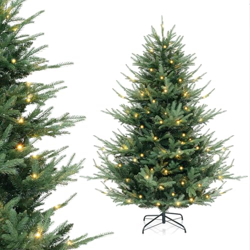 COSTWAY Albero di Natale Artificiale 135/180/210/240 CM, Albero di Natale con 160/240/340/450 Luci LED Bianche Calde, 442/778/1090/1480 Punte di Rami e Foglie Miste in PE & PVC (180 CM)