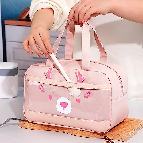 Image of CoolKraft Lunch Bag for School Kids, Girls, Cute Animal Design Bag, Lunch Bag for Office Women Travel Picnic Bag, Insulated Portable Tiffin Bag 29 x 18.5 x 14 cm (Pink + Pink)