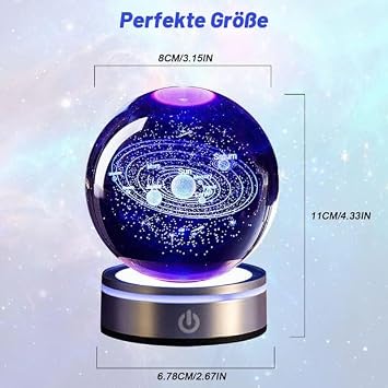 3D Planet Crystal Ball 3D Crystal Ball Night Light 3D Solar System Crystal Ball with LED Colourful Night Light Base USB Data Cable Astronomy Gifts Planet Model for Desk Decoration