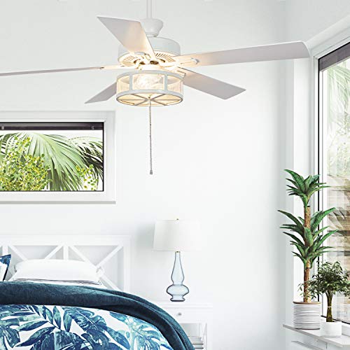 river of goods alabaster led mesh caged ceiling fan - 5234 l x 5234 w - whiteoak wood-grain blades