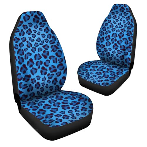 Image of Blue Cheetah Print Car Front Seat Cover Sets 2 Pack, Thin Car Universal Accessories Interior Decor for Men