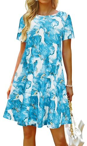 Image of Casual Summer Dresses for Women Beach Sun Dress Short Sleeve Tshirt Dress with Pockets
