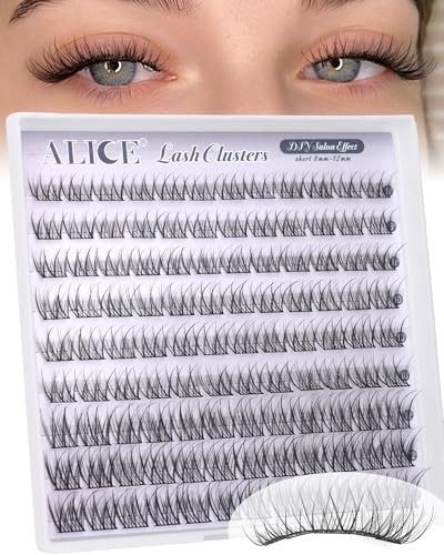 ALICE Natural Short Lash Clusters Wispy 8-12mm Cluster Eyelash Extensions Individual Lashes C-Curly DIY Lash Extensions Soft Thin Band Eyelash Clusters