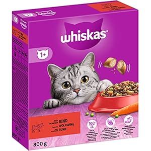 Whiskas Adult 1+ Trockenfutter Rind, 5x800g (5 Packungen) – Katzentrockenfutter für erwachsene Katzen – unterschiedliche Produktverpackungen erhältlich