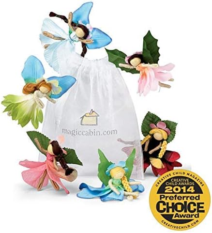 Magic Cabin Mini Posable Waldorf Pocket Fairy Dolls with Leaf Wings Inside an Organza Bag, Set of 6, 2 1/2" H