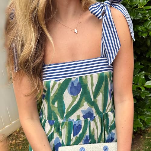 Image of Women Y2k Boho Maxi Dress Tie Shoulder Backless Strappy Tiered Flowy Dress 2024 Summer Floral Beach Sundress