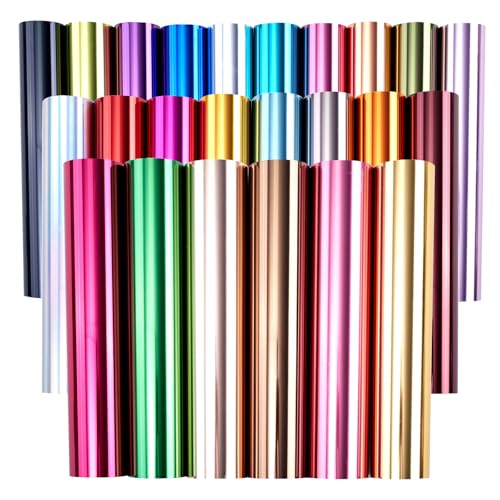 Tintnut Metallic Heat Transfer Vinyl Multicolored Chrome HTV -24 Sheets 12x 10 Foil Holographic Iron On Vinyl for DIY T-Shirts Handbags Hats Crafts