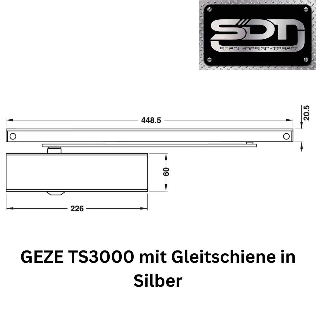 stahl-design-tebart Geze TS 3000 V Cierrapuertas para aplicaciones versátiles, tamaño EN 1-4, paquete completo con riel deslizante plata EV1, nº:028348, SDT34669-001