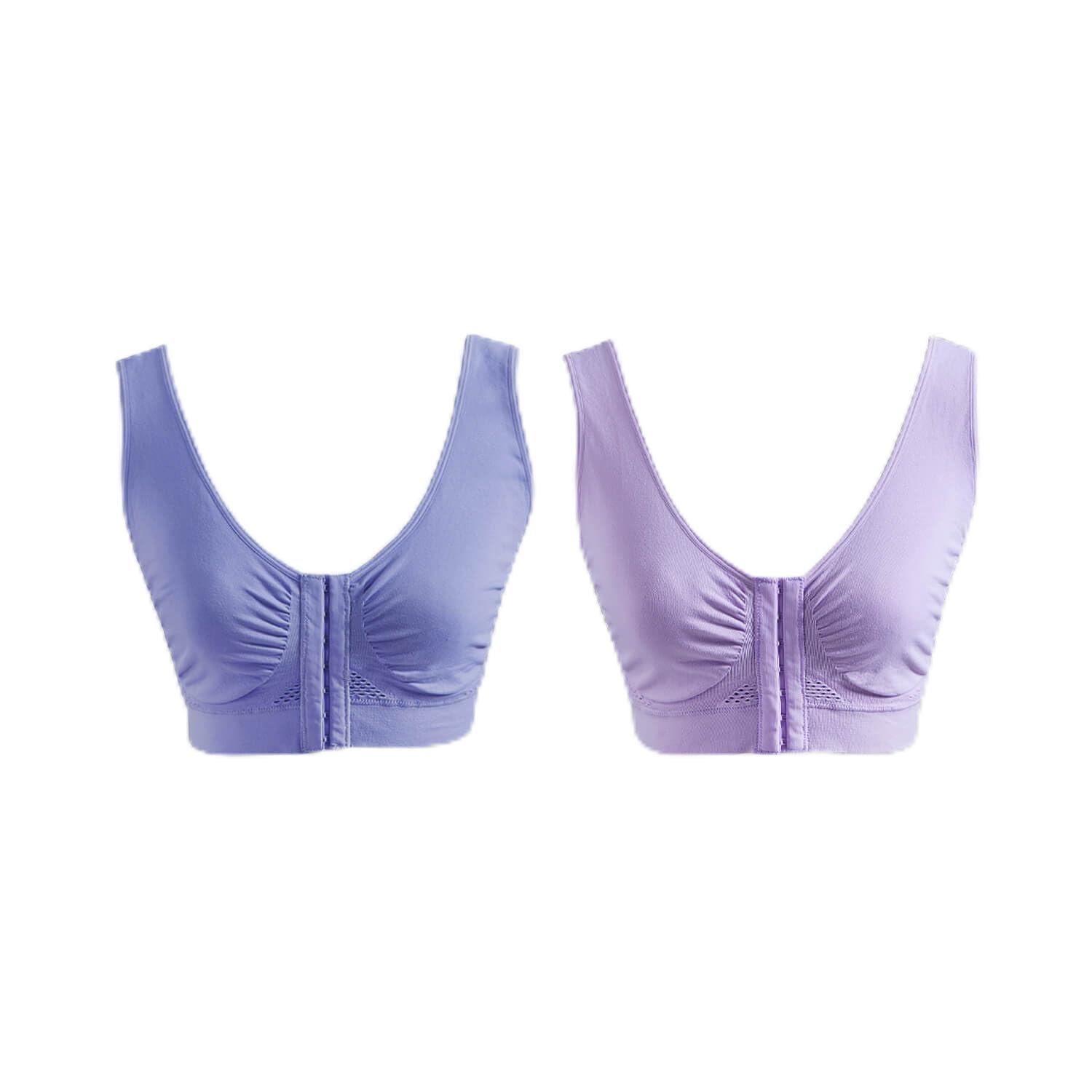 Coopers of Stortford - Pack of 2 Front Fastening Cooling Bras - Soft Seamless Comfort - Breathable Honeycomb Fabric - Wire-Free Support - Blue and Lilac (UK, Alpha, M, Regular, Regular, Blue/Lilac)