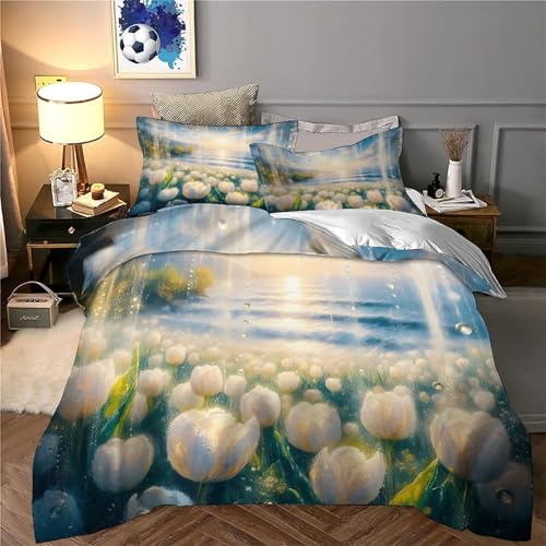 Parure de lit imprimé 3D fleurs printanières microfifre king size