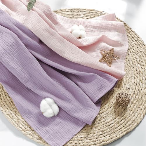 Susurration Muslin Swaddle Blanket Baby,100% Cotton Baby Receiving Blanket Soft Thin Baby Swaddle Blanket for Unisex Newborn 40x40in 2Pack (Pink Purple)