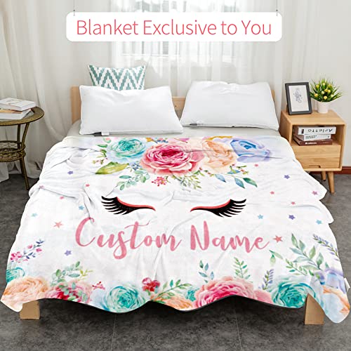 Image of Personalized Name Blanket with Horse for Girl Custom Name Blanket for Kids