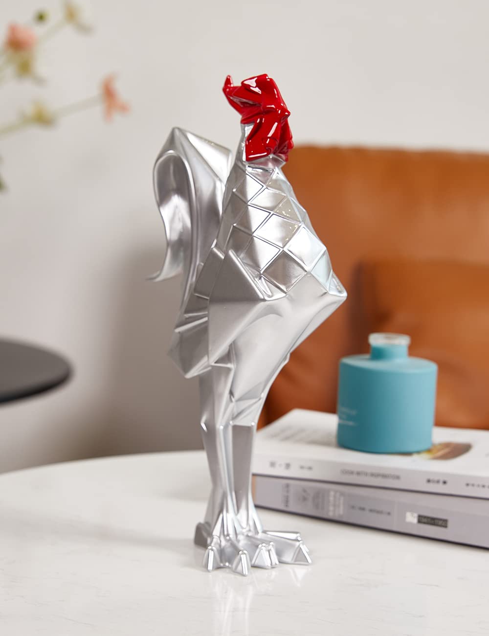 Gallo Statua Scultura Animale Figurina Statuetta Casa Decorazione Regali Moderna Soprammobili Ornamento Ceramica Arte Argento 31cm