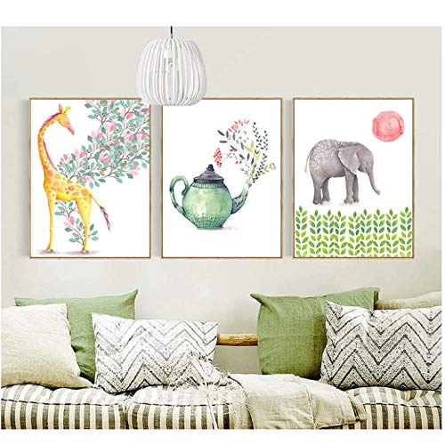 Toile éléphant et girafe 50x70cm pour créer un salon style jungle chic