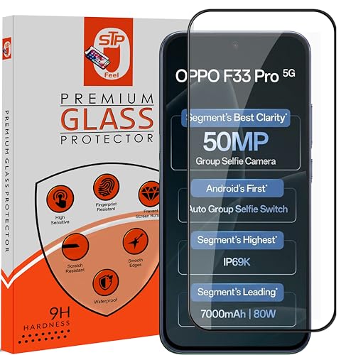 Image of STP FEEL Premium Tempered Glass Screen Protector Guard Compatible For Oppo F33 Pro 5G (6.57 Inch, Pack of 1) | Edge to Edge Coverage With Easy to installation kit for Smartphone