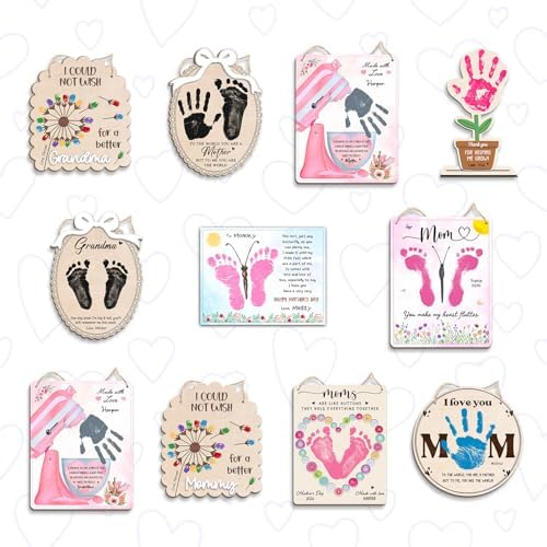 DIY Mothers Day Handprint Flower Pot Craft Wooden Hanging Sign, Baby's First Mothers Day Flower Handprint Keepsake Gift, Unique Gifts for 1st New Mom Crafts from Kids Foot Prints for Grandma Mom Mommy — view 6