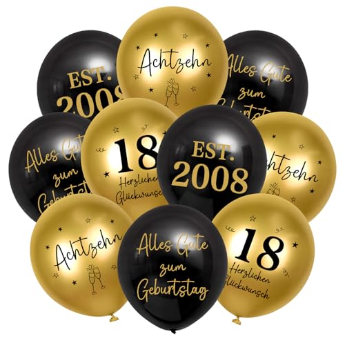 HUKUMA 24 Stück Deko 18. Geburtstag 18er Deko Junge Mädchen Mann Frauen Luftballons Gold Schwarz Junge Happy Birthday Latex Ballons Alles Gute zum Geburtstag Geburtstagsdeko