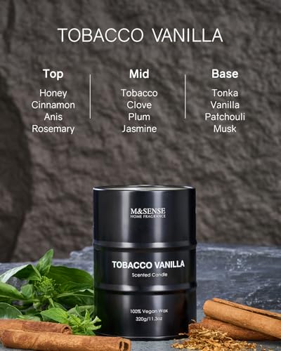 M&SENSE Scented Candle, Tobacco Vanilla Medium Jar Candle Gifts for Men, 60 Hours Slow Burning Natural Soy Candles 11.3oz, Stress Relief Aromatherapy Candles Home Decor, Valentines Day Gifts for Him - Image 3