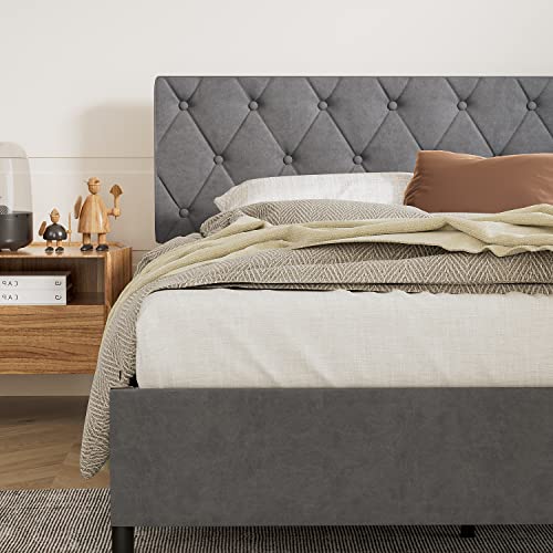 Shahoo Classic Platform Bed Frame With Headboard And Footboard, Steel Support Slats, No Box Spring Needed, Large Storage Space At The Bottom, Easy Assembly, Fabric, Gray, Full #TOP5