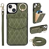 Keallce Case for iPhone 15 Plus 6.7'', Crossbody Wristlet Case Wallet with RFID Blocking 4 Card Slots, 360°Ring Kickstand, Flip Folio Leather Magnetic Protective Cover Women for iPhone 15 Plus, Green