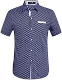 SSLR Men's Cotton Polka Dot Short Sleeves Slim Fit Dress Shirts (Medium, Blue)