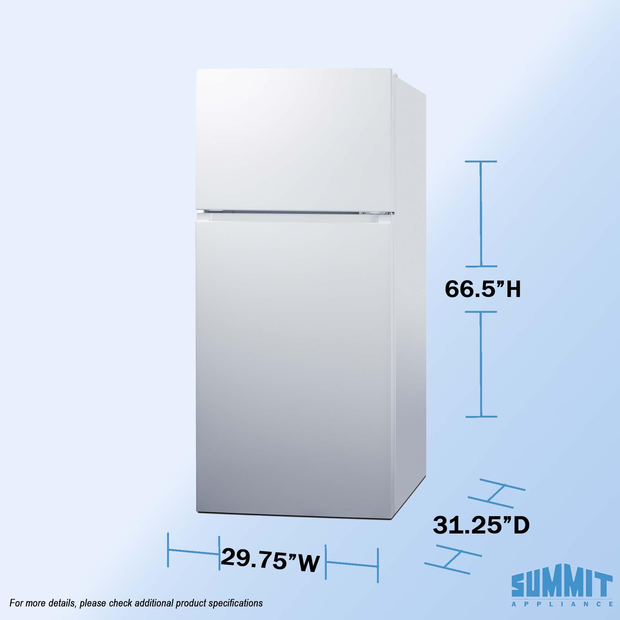 Summit 30” Top Mount Refrigerator - Freezer, 18 cu.ft. Capacity, ENERGY STAR Certified, White - FF18W on Fridge.com