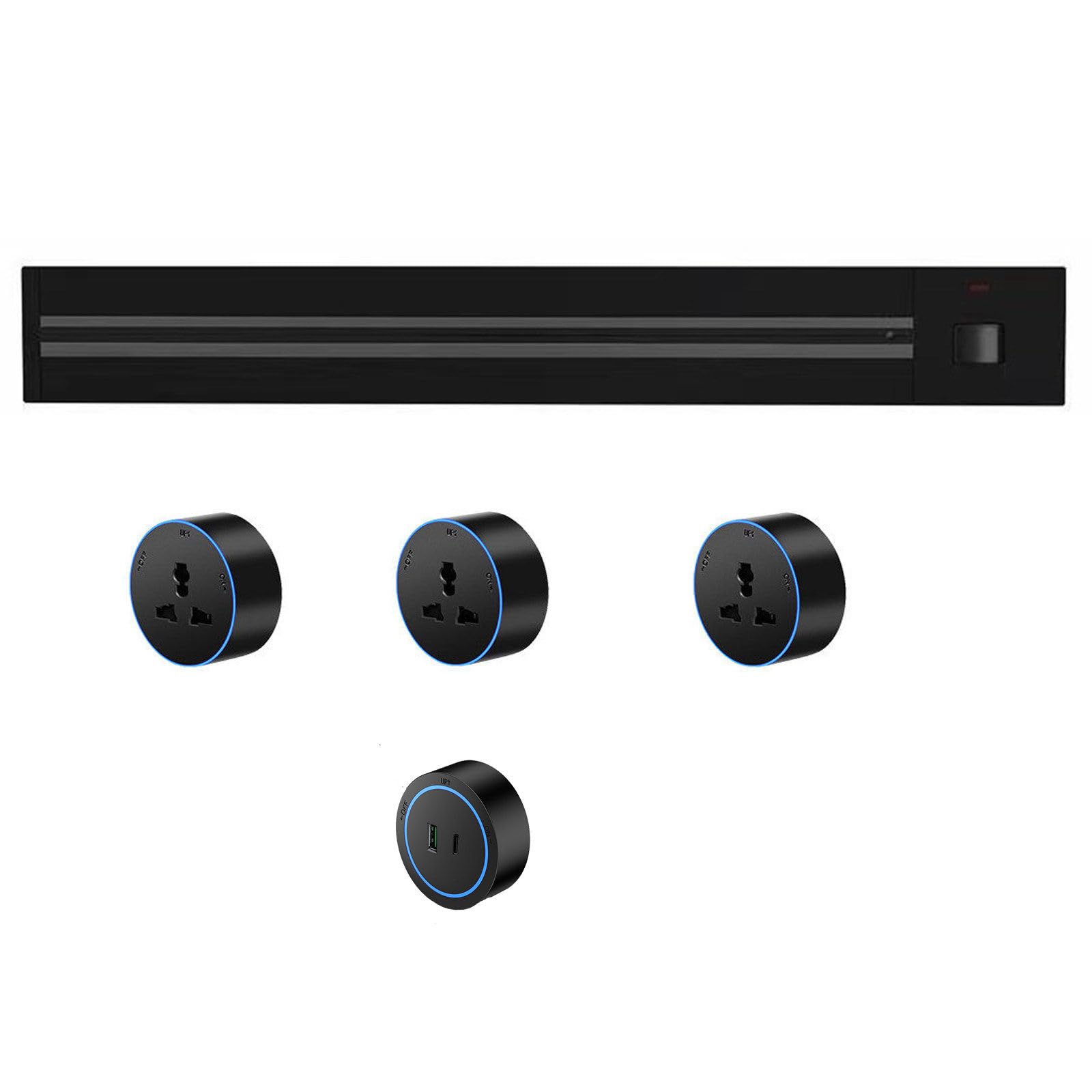 Power Strips Movable Track Power Outlet with Waterproof, 32A/8000W Heavy Duty Aluminum Alloy for Home/Office/Commercial Use(Black,50CM)
