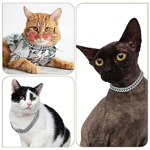 Cuban Collar by Pet Cuban - Silver Metal Chain with Diamond Design & Secure Buckle, Cat & Dog Collar Accessory (8 inch) - Image 4