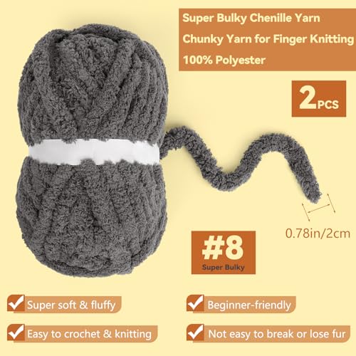 Image of Pruple Chunky Chenille Yarn for Easy Crocheting Hand Arm Knitting, Super Bulky Soft Plush Warm Fluffy Yarn for Blankets, Large Thick Chenille Yarns for Beginners (2 PCS, 28yds /8oz Each) | #10 Giant Chenille Yarn,Super Soft Plush Fluffy Warm,Quick Easy Thick for Hand Knitting,28yds /8oz Each Skein, 28yds /8oz Each
