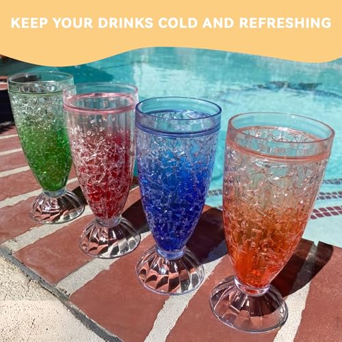 Image of Lily's Home Frosted Freezer Milkshake Glasses, 12 oz Set of 4 - Double Wall Insulated Acrylic with Liquid Gel for Root Beer Floats, Smoothies & Ice Cream Sodas, Home Bar, Kitchen, Party & Dessert Shop