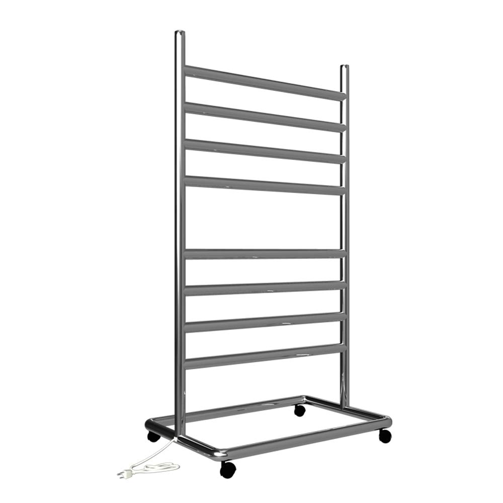 Tee's Electrical Cloth Drying Stand (Stainless Steel/SS-304 Towel Warmer) - 8 Bars, with Movable Floor Standing, Extra HOT, with Temperature and Timer