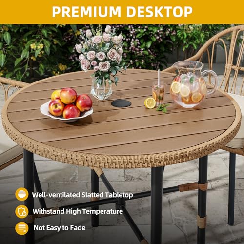 Image of DWVO Outdoor Patio Dining Table Round for 4 35.4 inch Outdoor Tables with Umbrella Hole & Adjustable Levelers All-Weather Bistro Table with Metal Frame for Lawn Garden Backyard