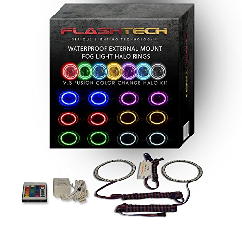 FLASHTECH for Ford Transit Connect 11-13 V.3 Fusion Color Change RGB Multi Color External Mount Waterproof LED Halo Ring Fog Light Kit with IR Remote
