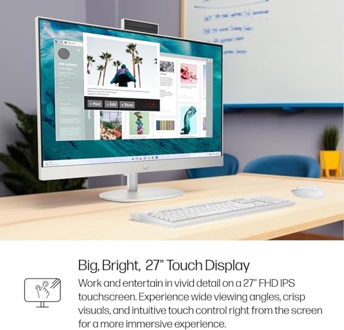 Image of HP 27 Inch All in One Touchscreen Desktop Computer | AMD Ryzen 5 7520U Processor (8 Cores, Up to 4.3 GHz) | 8GB DDR5, 256GB SSD | FHD IPS Display | WiFi 6 | Windows 11 | Wireless Keyboard and Mouse