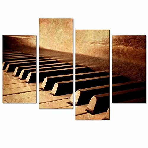 LevvArts - 4 Panels Wall Art Sepia Tone Piano Keys Pictures Print on
