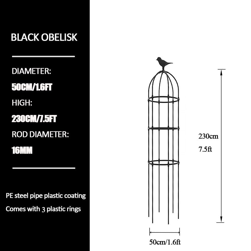 Obélisque de Jardin Tuteur Plante Grimpante Haut 180/230/280/330cm Colonne Rosier en Métal Solide et Durable (Color : Black, Size : H230x D50cm(7.5x1.6ft))