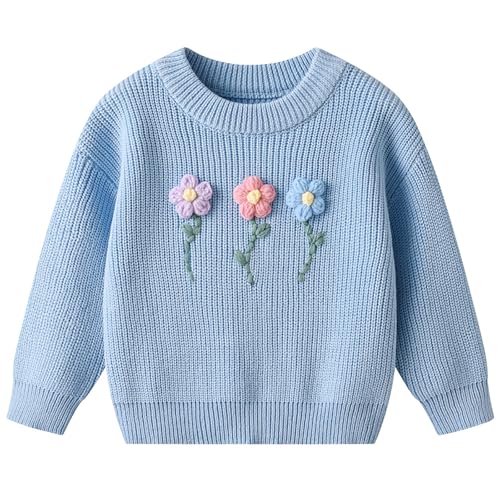 Pull en tricot brodé main bébé floral - Vêtement confortable et doux pour tout-petits de 0 à 8 ans