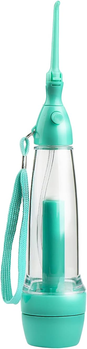 Cordless Water Dental Flosser Non-Electric Portable, Manual Air Pressure Simple Operation, Bottle Strengthening Dental Oral Irrigator for Home & Travel, Green.