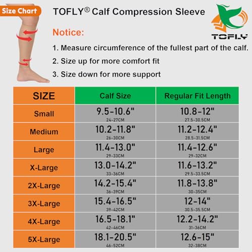 Image of TOFLY Calf Compression Sleeve for Men & Women, 1 Pair, Footless Compression Socks 20-30mmHg for Leg Support, Shin Splint, Pain Relief, Swelling, Varicose Veins, Nursing, Travel, Plus Size S - 5XL