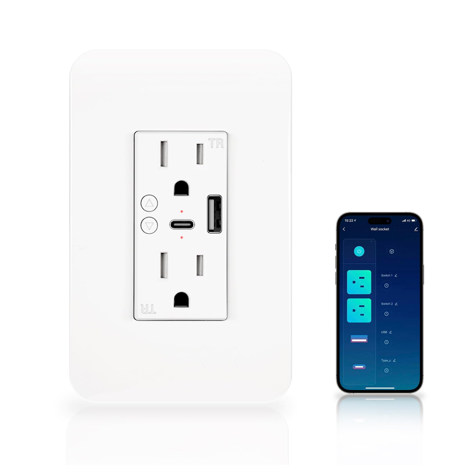WiFi Smart Plug in-Wall Smart Home Outlet Compatible with Alexa Google Assistant Timer Via App USB Type-C Port