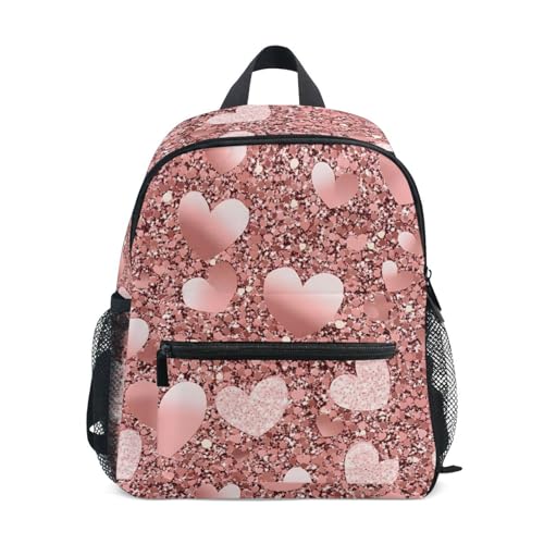 Mnsruu Sac à dos pour enfant avec motif cœur brillant et paillettes dorées pour enfants pour la maternelle Sac à dos d'école Mini sac à dos de voyage...