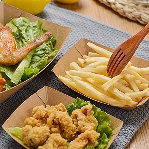 Oomcu 100 Pack 3 lb Heavy Duty Paper Food Boats Disposable Kraft Brown Paper Food Trays,Take Out Food Serving Boats,Trays for Party Snacks,Nachos,Hot Dogs Boats Tacos BBQ Tray - Thumbnail 4