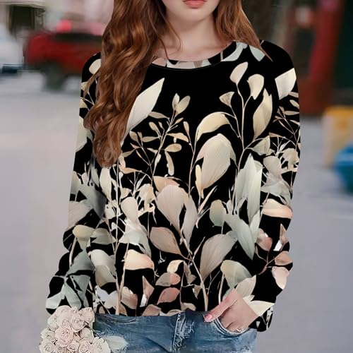 Vinatge Floral Printed Sweatshirt for Women Boho Flower Pullover Tops Long Sleeve Crewneck Graphic Casual Blouse - Image 3