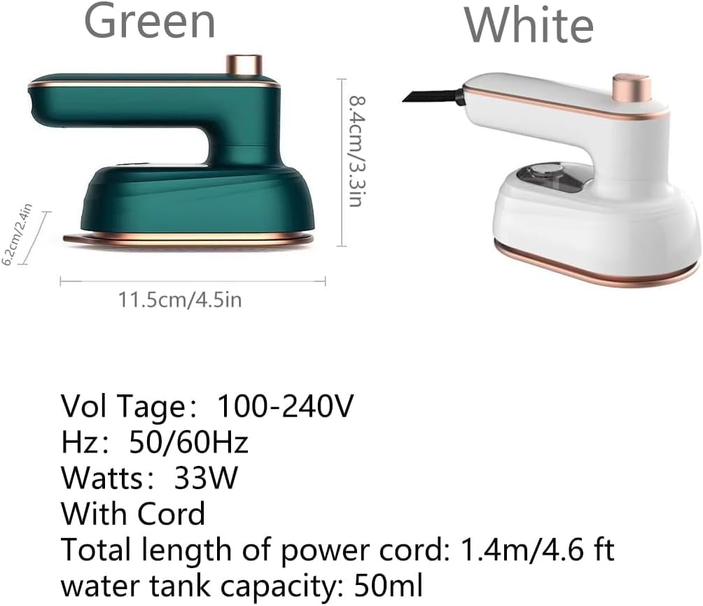 Mini Plancha De Vapor Portátil, Vaporizador De Mano para Prendas, Giratorio 180°, Micro Plancha De Vapor Profesional para El Hogar Y Los Viajes, Vaporizador De Viaje Compacto Green