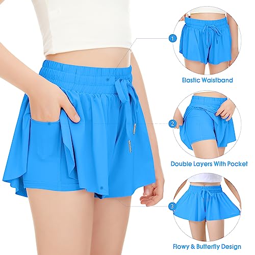 Girls Flowy Shorts Butterfly Shorts for Kids with Pocket 2-in-1 Athletic Shorts Running Shorts for Girls3