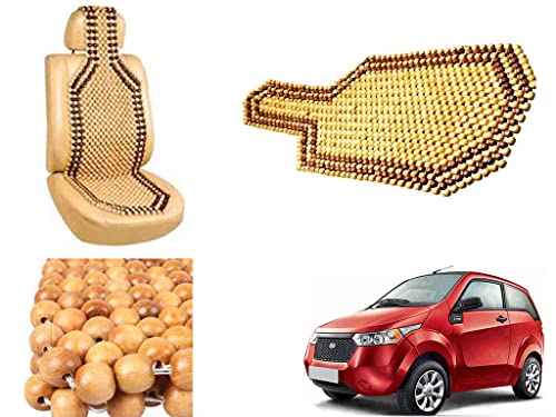 Image of Car Bead Seat Wooden Beads Cushion Cover Pad for Mahindra Reva E20, Acupressure Sitting Seat Cover | Cream Color - Pack of 1