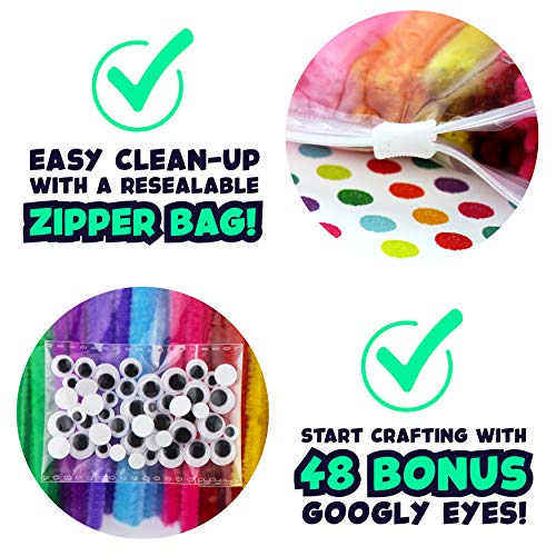 Carl & Kay 348 Pipe Cleaners [Bonus: 48 Googly Eyes] in a Zipper Storage Bag, Chenille Stems in 29 Colors for DIY Art, Creative Kid’s Gift, Assorted Fuzzy Craft Sticks, Children’s Craft Supplies - Thumbnail 3