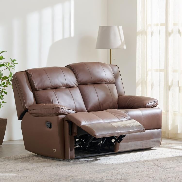 Image of Home Centre | Torino Half Leather 2-Seater Recliner Set | Recliner Sofa for Living Room | Solid Wood | Brown | 2 Year Warranty